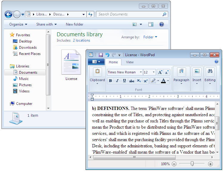 Open encrypted wordpad rtf document in Windows 7 WordPad
